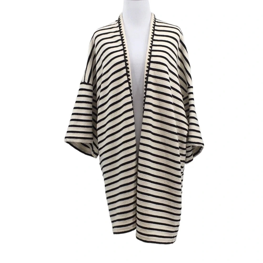 The Korner Cream Black Striped Knit Cardigan Womens One Size‎ Tunic Sweater